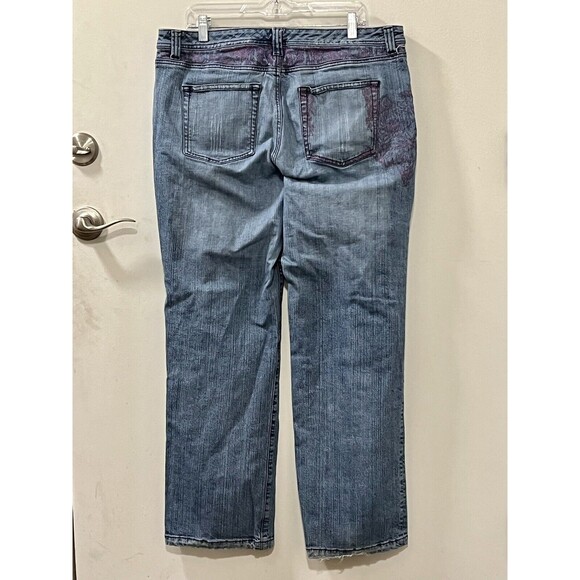 Venezia Womens Denim w Pink Floral Paint Accent Mid Rise Straight Jeans Size 18 - Picture 5 of 10